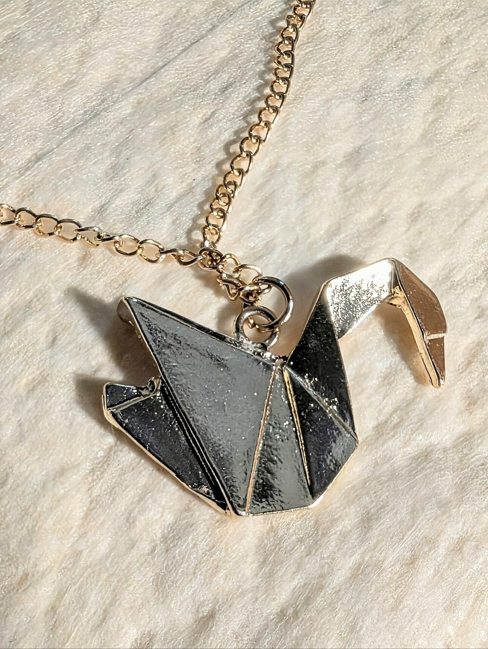 Origami Swan Pendant Necklace Gold Tone Geometric Bird Adjustable Chain